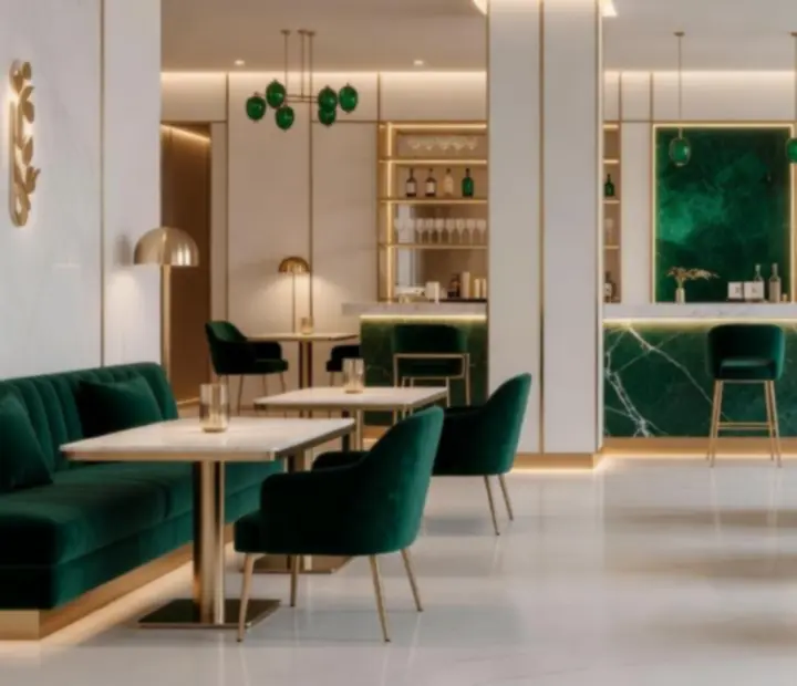 Interiér reštaurácie Velmoorio s moderným a elegantným dizajnom