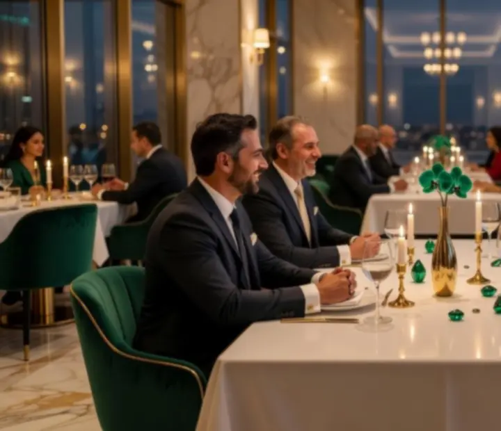 Elegantný interiér reštaurácie Velmoorio s večernou atmosférou