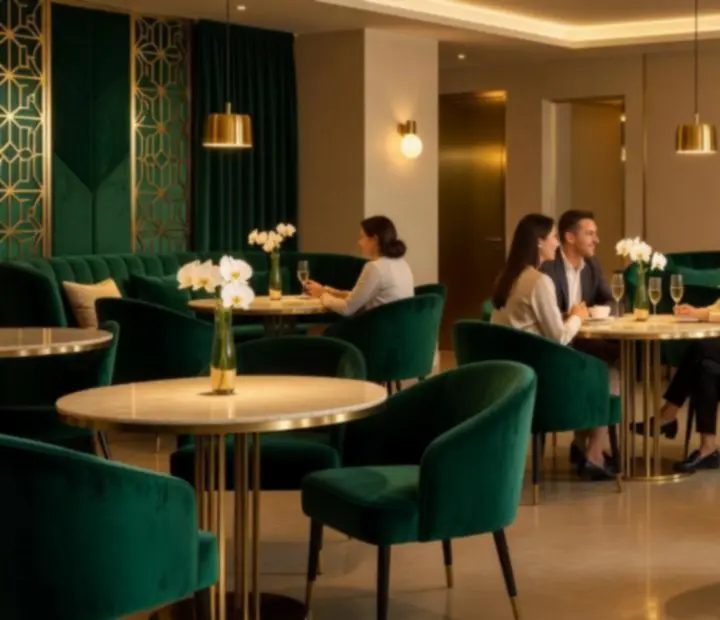 Lounge zóna a moderný interiér reštaurácie Velmoorio